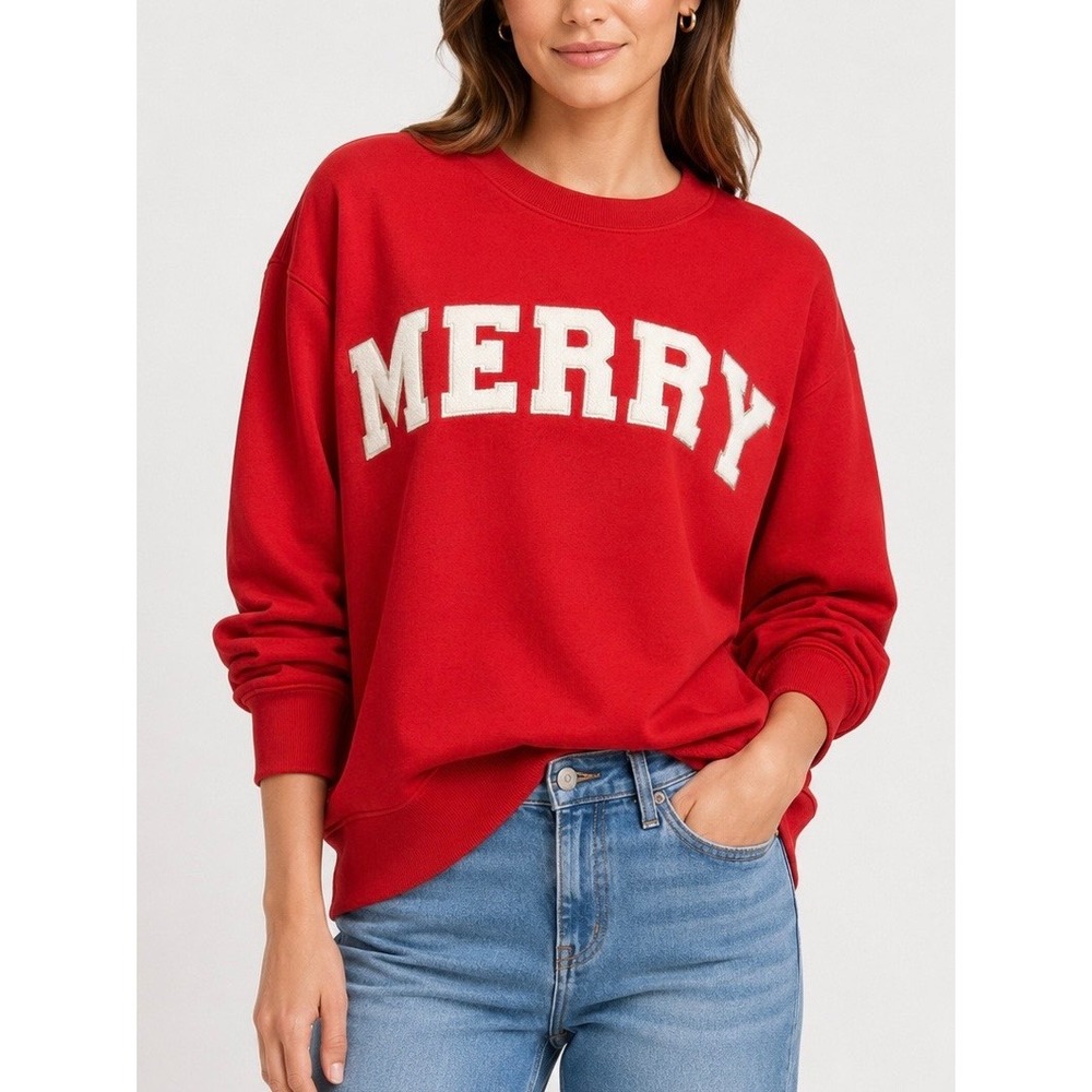 NWT Universal Thread Merry Christmas Sweatshirt L Red Holiday Graphic Cozy